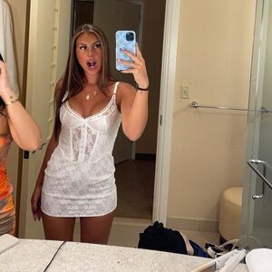 White Fox Boutique White Lace Chemise with Floral Lace Detail